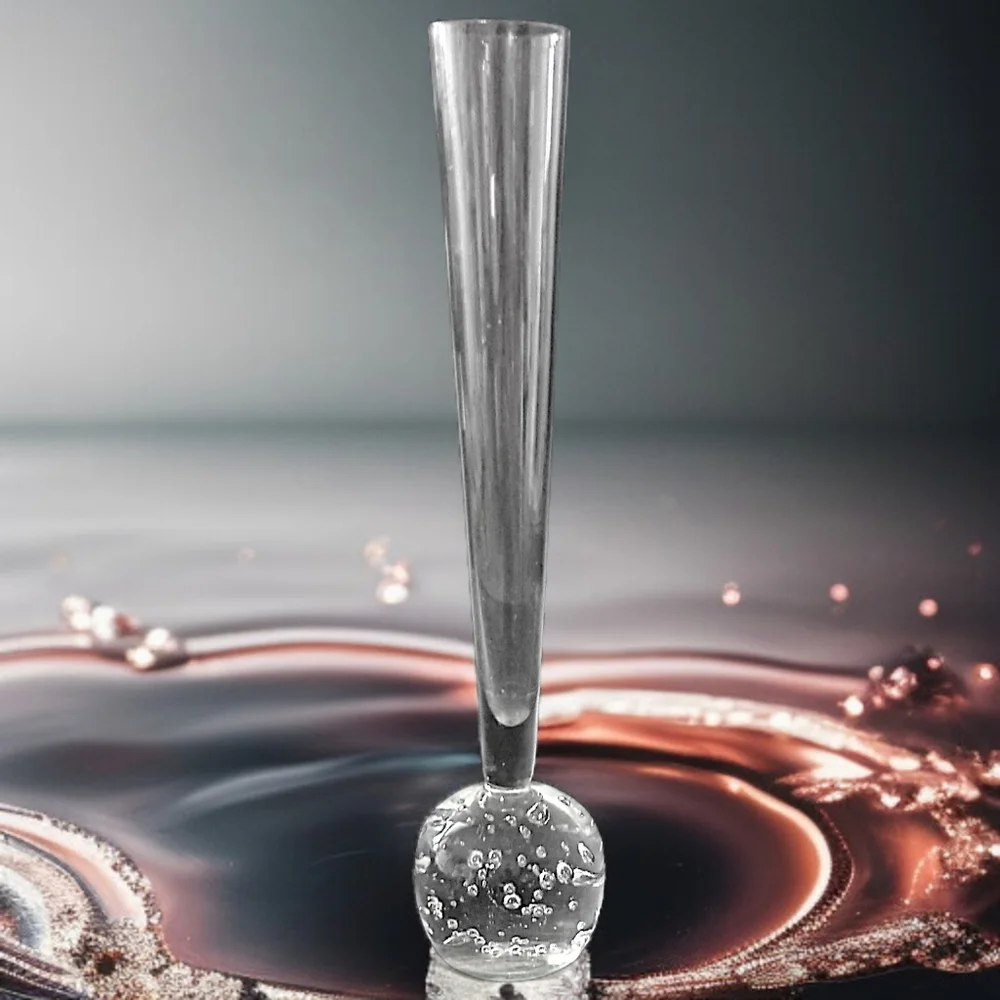 Vtg Bubble‎ Art Glass Bud Vase Paperweight Hand Blown ICY Clear Boiling Affect